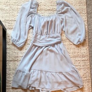 Light Blue Lantern Sleeve Tie Back Dress